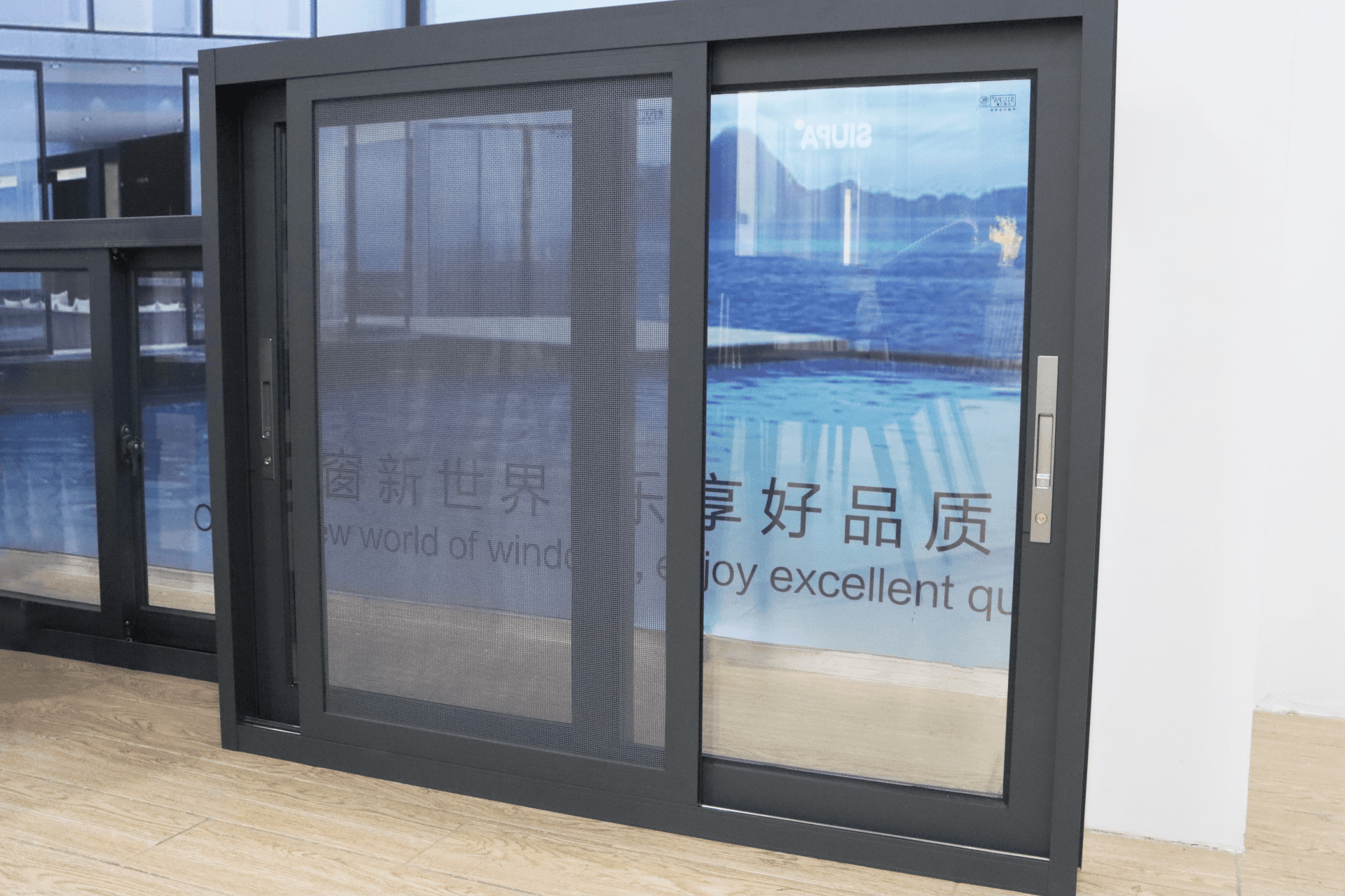 black aluminum sliding window with insect screen